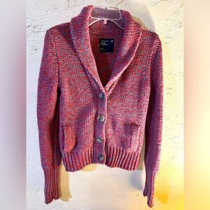 Sweater American Eagle short button cardigan jacket dusty rose and blue color MD